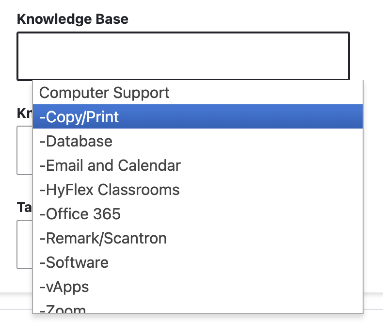 Terms dropdown feature