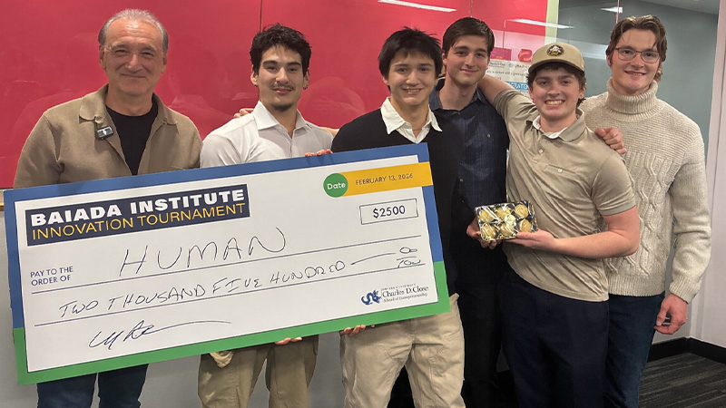 Future Fest 2026 winners holding large check, 6 people