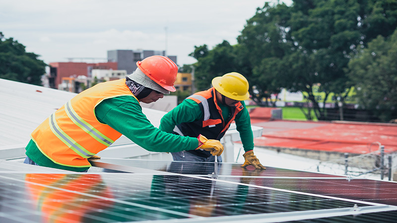 Solar panel workers