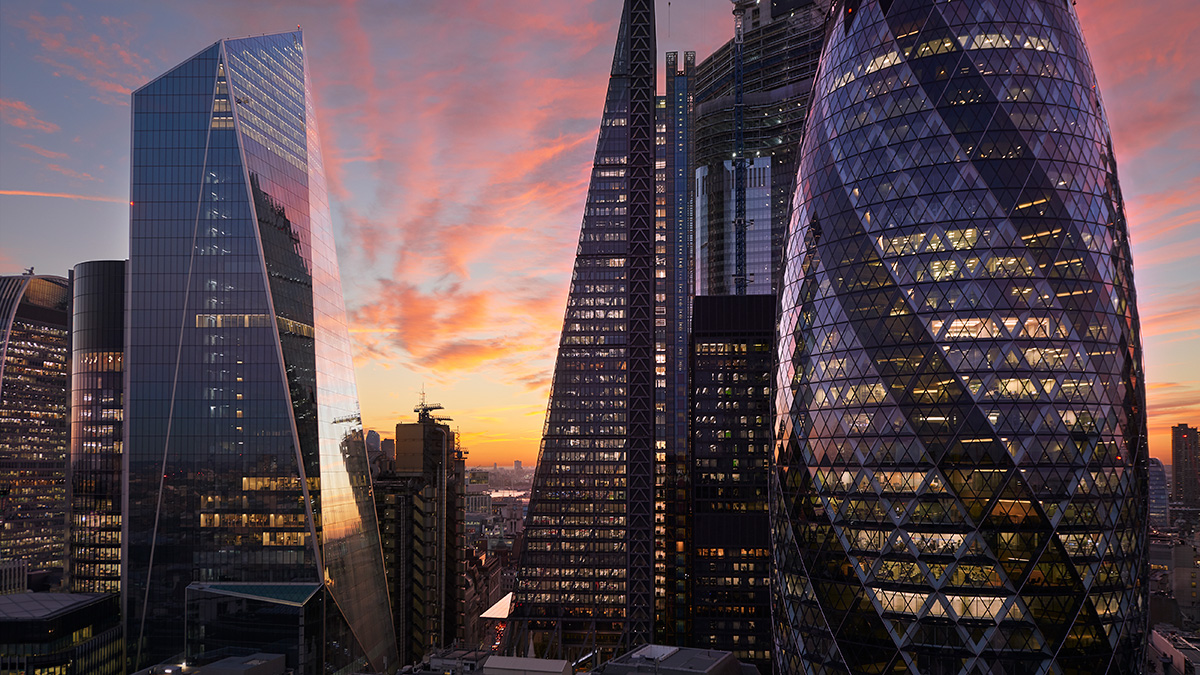 London skyscrapers at dusk