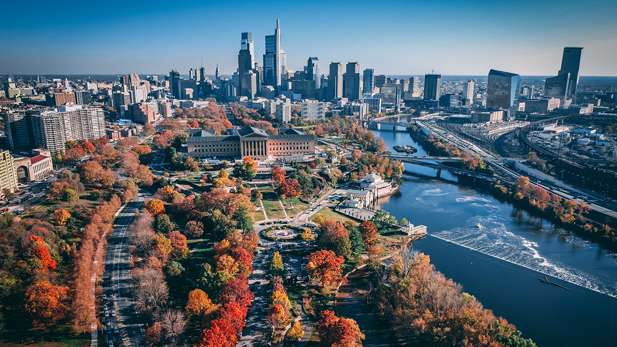 Philadelphia skyline from above