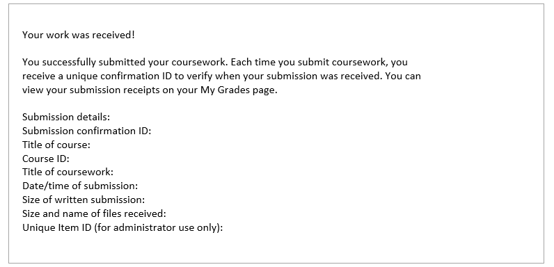 Submission receipt text Submission receipt text