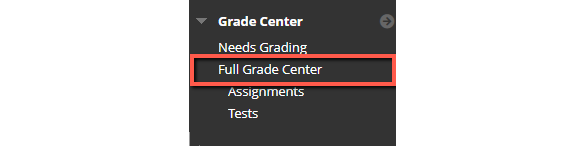 Screen capture of Grade Center menu expanded