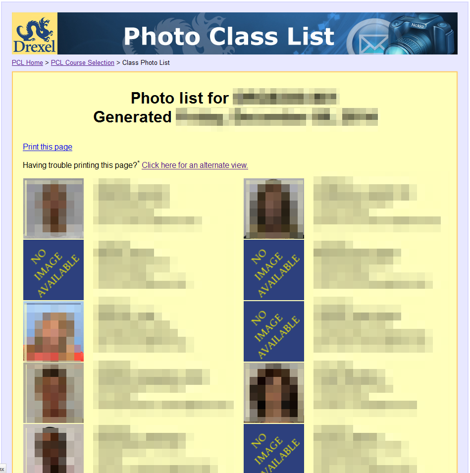 screen capture of sample Photo Class List