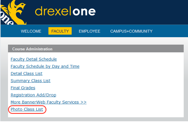 screen capture of DrexelOne page