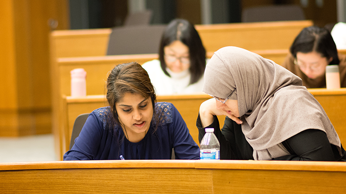 Students work on group project together