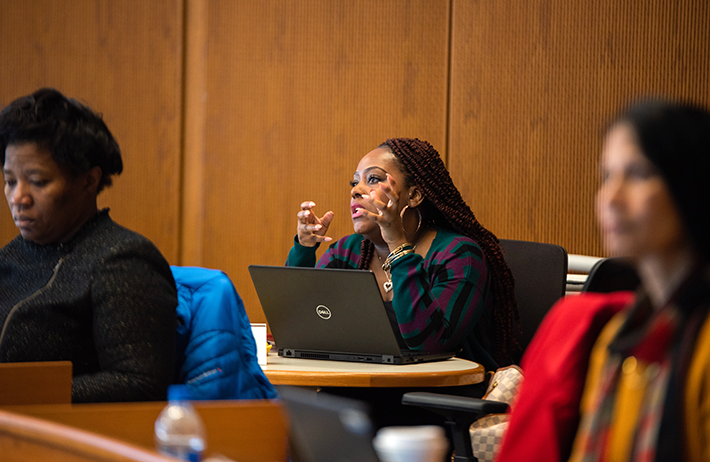 Student talking in Drexel LeBow Executive DBA class