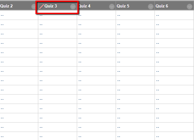 A red slash next to the column title indicates the column is hidden from students' view in the My Grades area Screen capture of red slash, indicating column is hidden to students