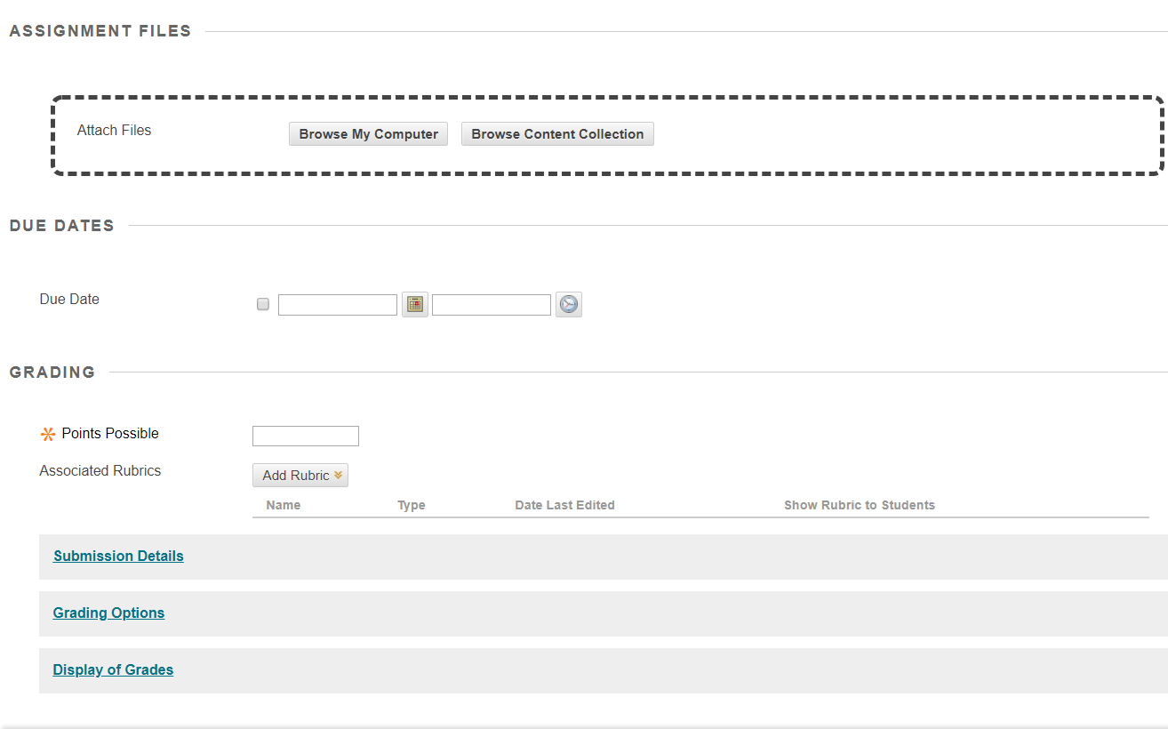 Screen capture of secondary assignment settings