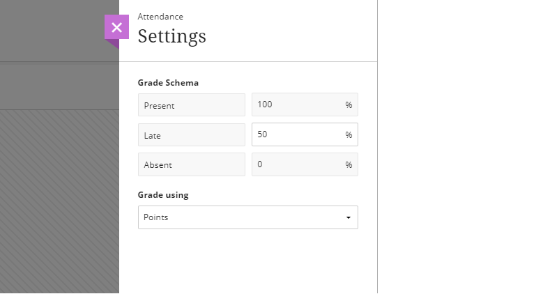 Screen capture of the Attendance Settings panel Screen capture of the Attendance Settings panel
