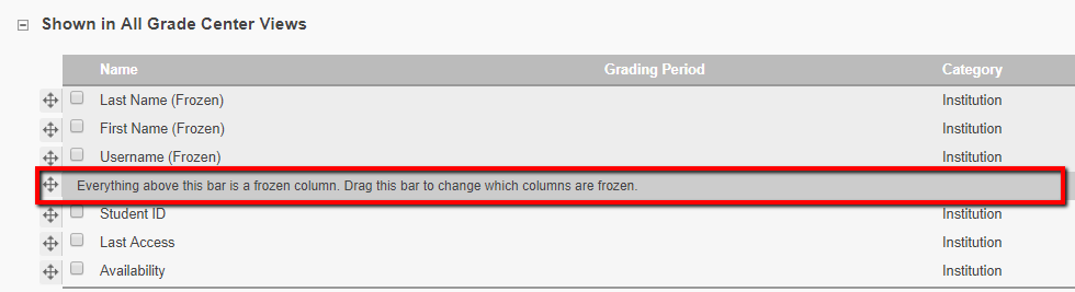 Screen capture of freeze column tool