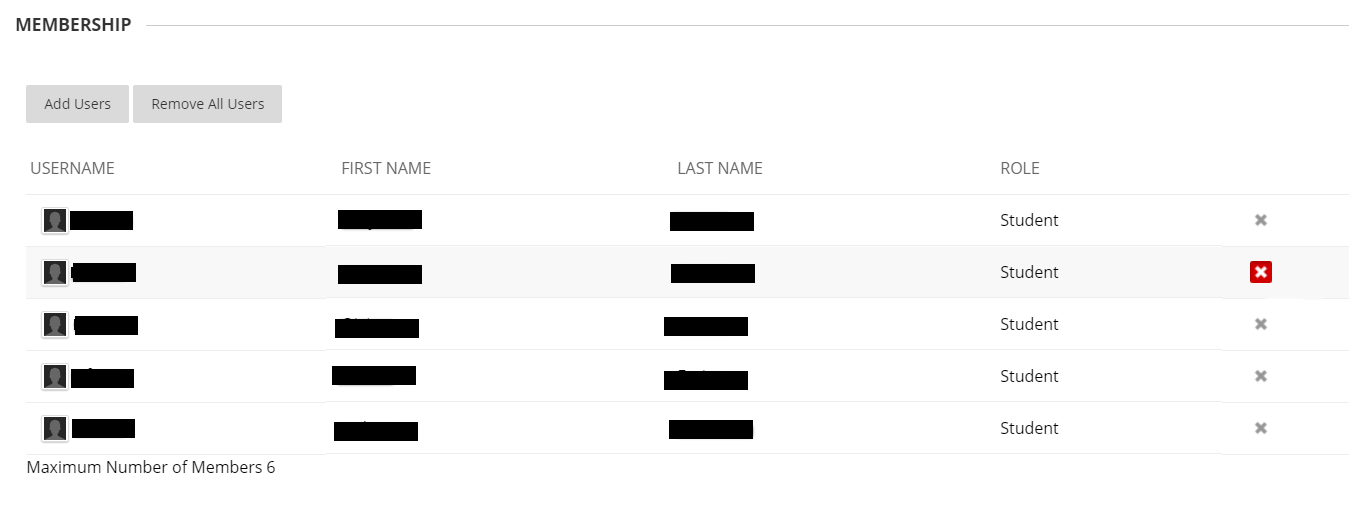 Screen capture of Group Membership Table