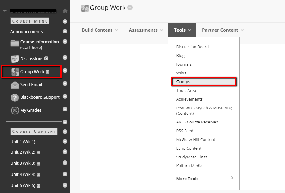 Screen capture of "Group Work" area