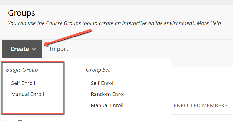 Individual Group drop-down menu