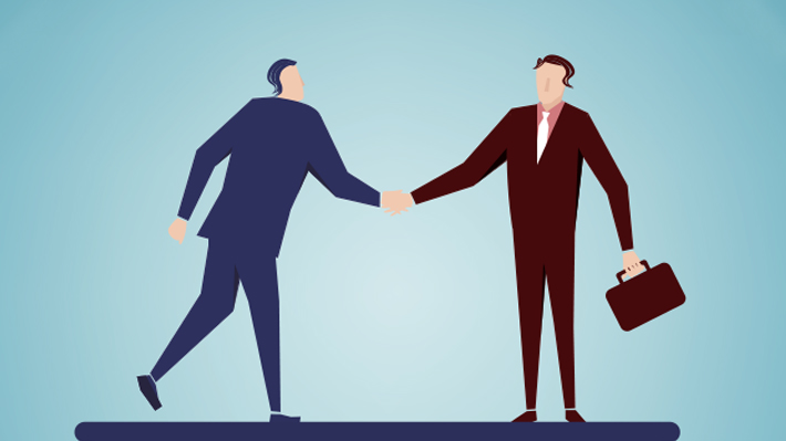 illustration of two people in business attire shaking hands