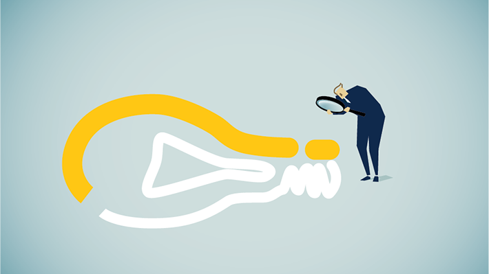 Why Get an MBA Cartoon person uses magnifying glass to examine question mark