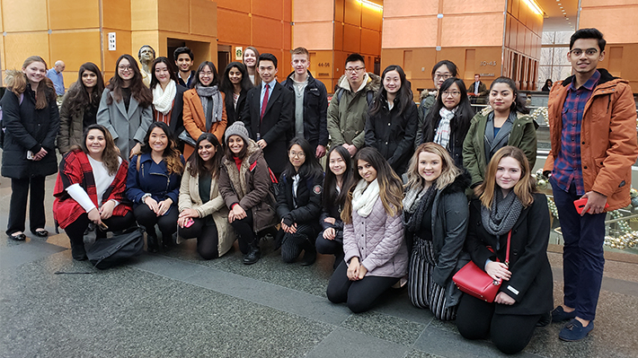 Students in Comcast Center lobby