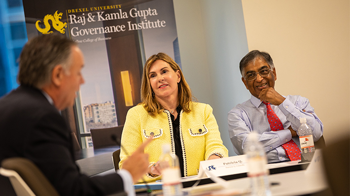 Patricia Q. Connolly and Raj L. Gupta at the 2018 Directors Dialogue