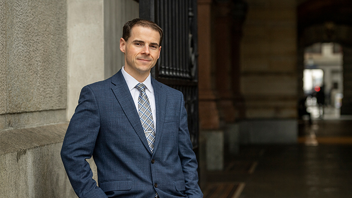 Mark O'Dwyer, MBA '20, at Philadelphia City Hall