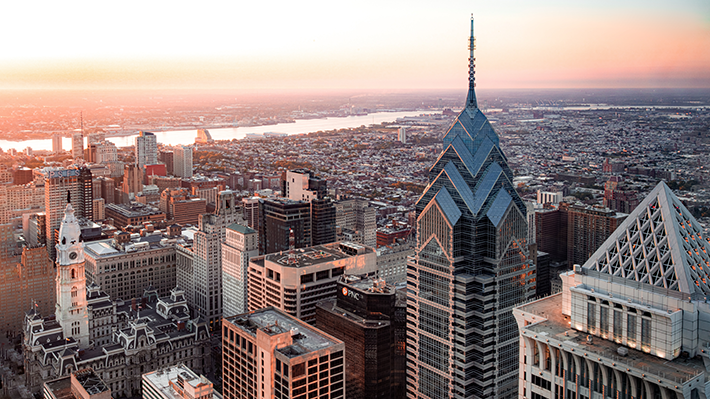 aerial photo of Philadelphia skyline