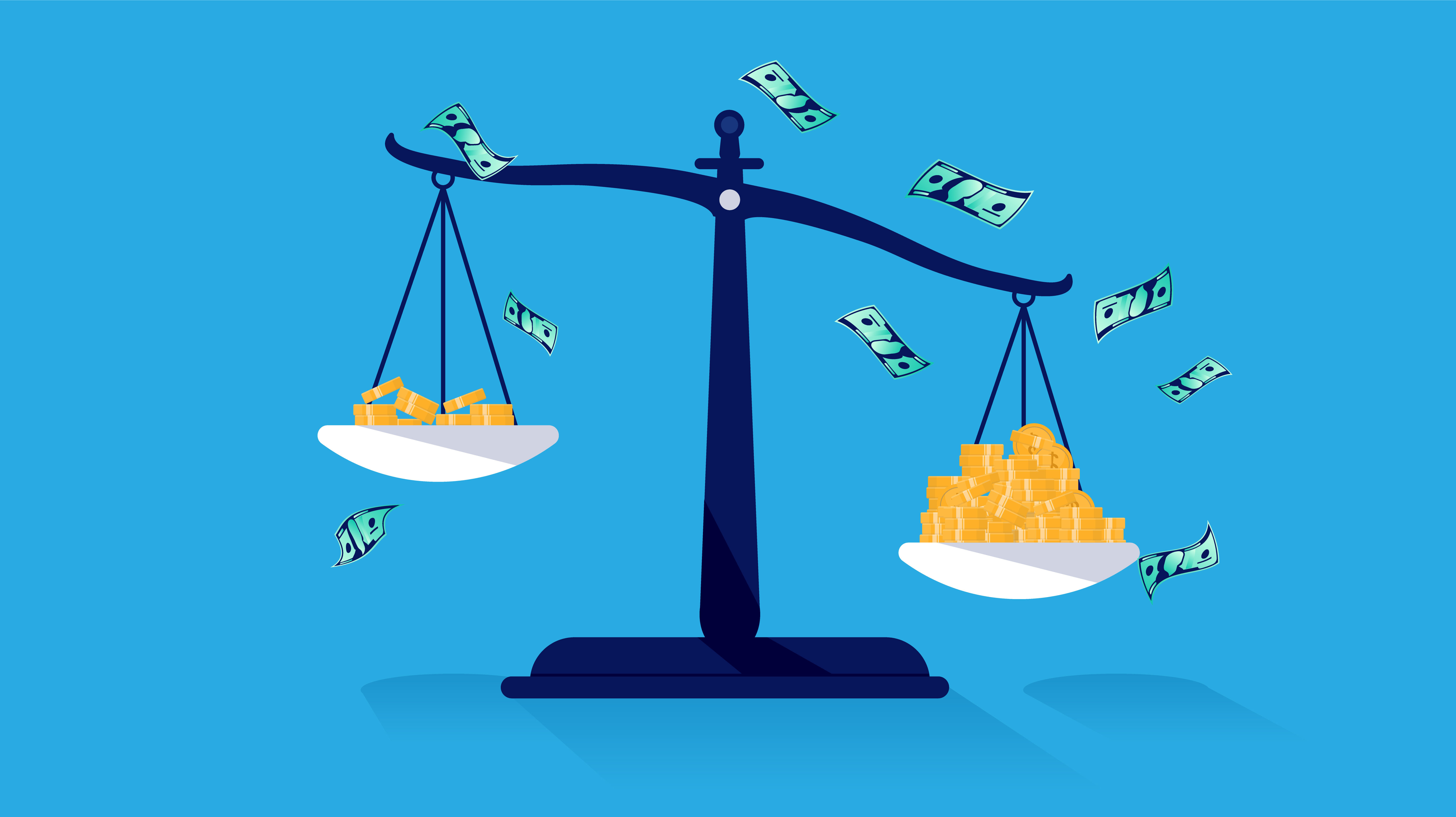 Weight scale with different amounts of money