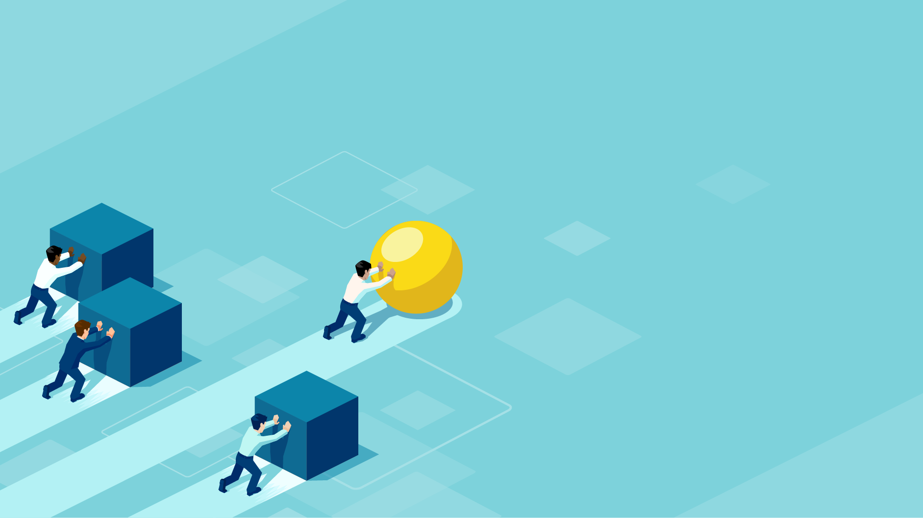 Businesspeople competitively pushing objects Businesspeople competitively pushing objects