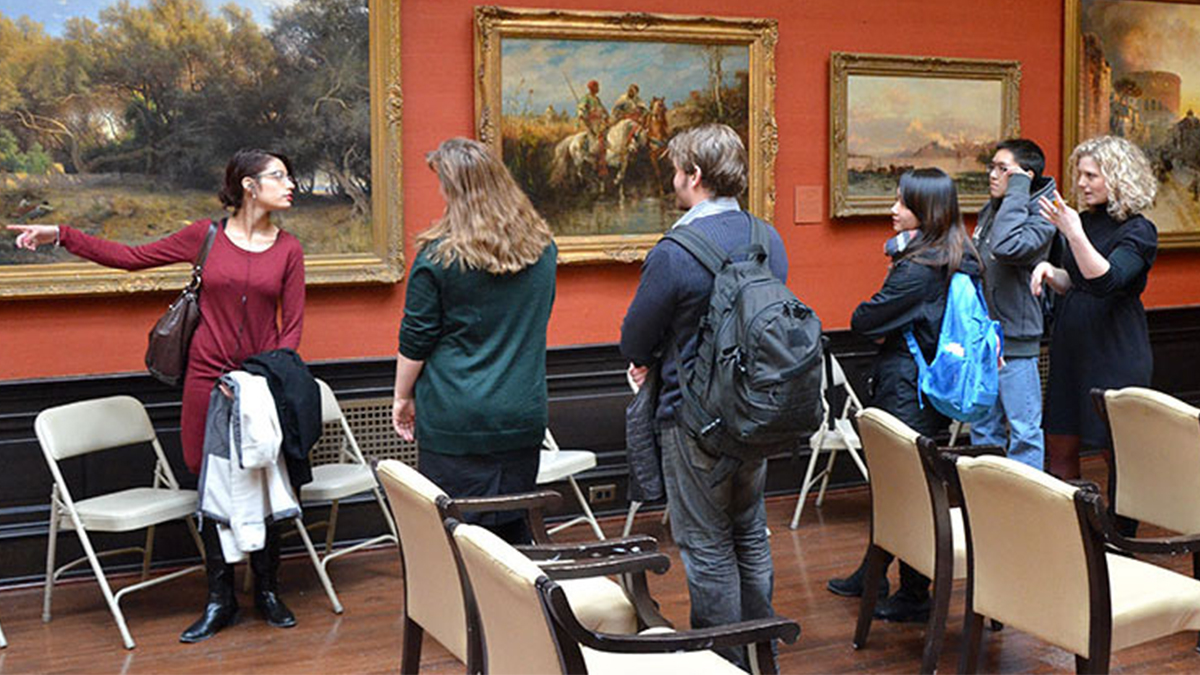 Students tour the Anthony J. Drexel Picture Gallery, housed in Main Building