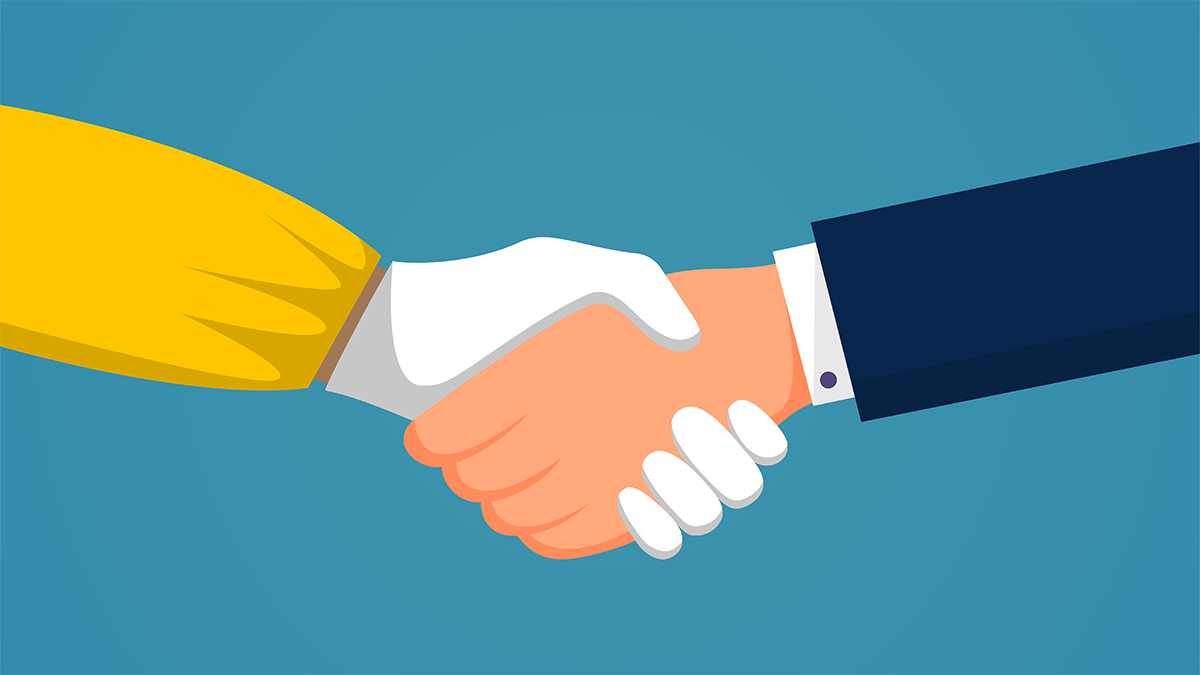 A business person and a doctor shaking hands illustration