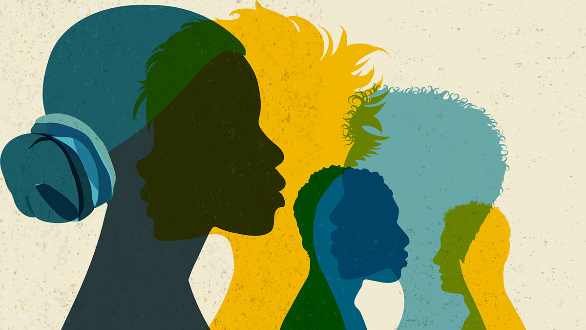 Illustration of multicolored people overlapping Illustration of multicolored people overlapping