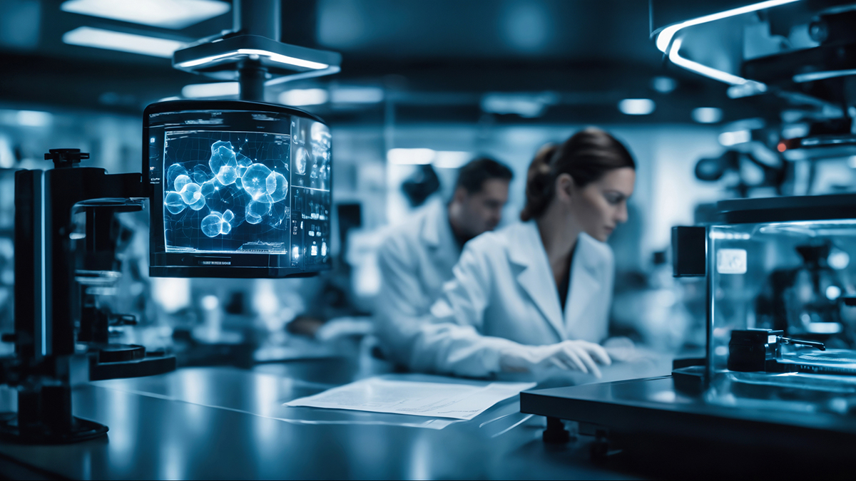 A woman works in a hi-tech lab