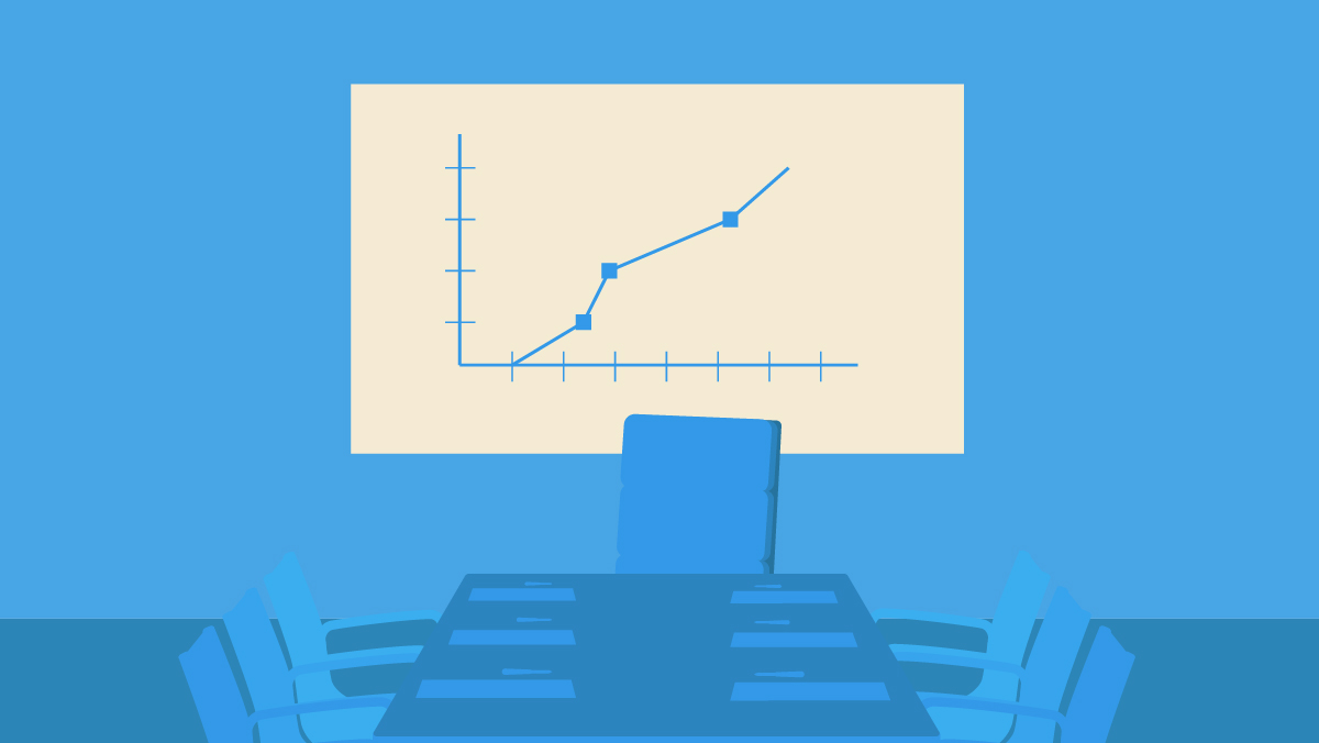 illustration of a graph being presented at a conference table