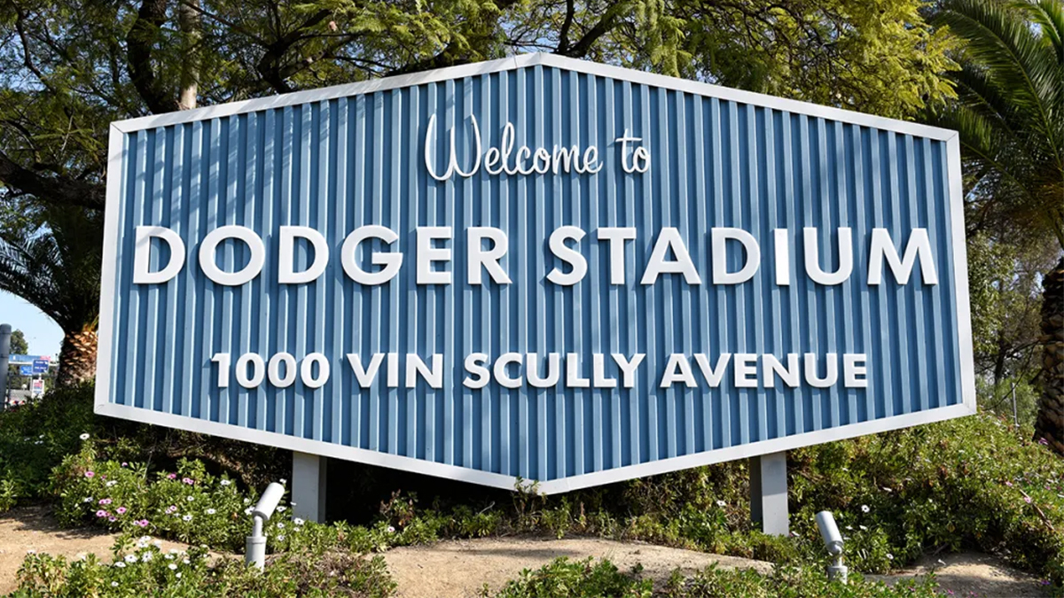 Sign at the entrance to Dodger Stadium in Los Angeles