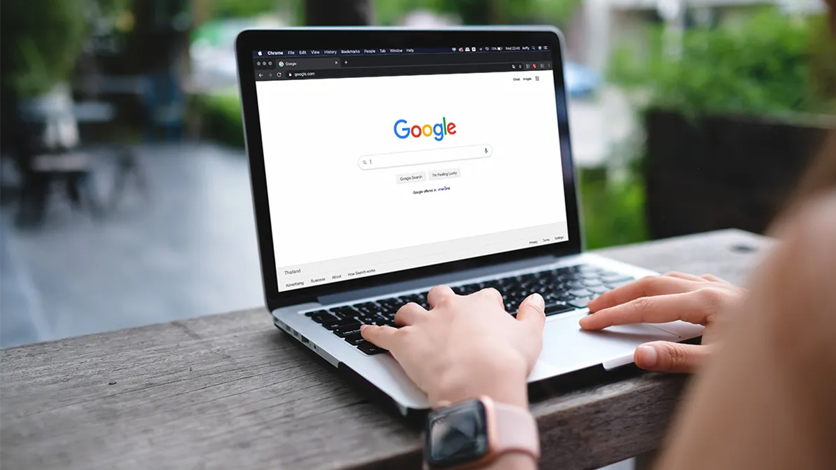 Laptop screen showing a Google search page
