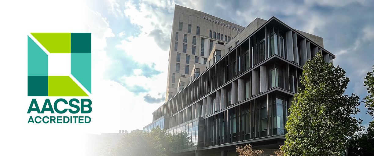 AACSB International logo with Gerri C. LeBow Hall