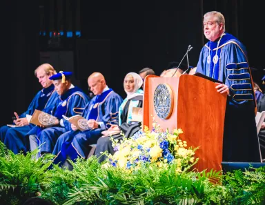 President Fry addresses the LeBow Class of 2023