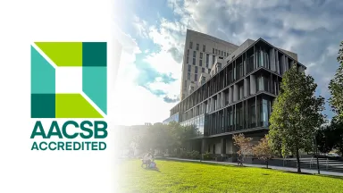 AACSB International logo with Gerri C. LeBow Hall