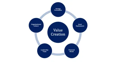 A figure showing the five fundamental drivers positioned around value creation
