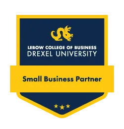 Drexel LeBow small business partner example badge. 