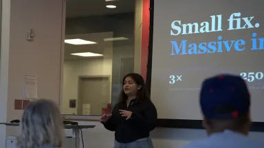 Greeva Yava pitches her idea to the Impact Innovation Hub committee.