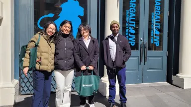 4 Close School Students In Front Of NYC Building 