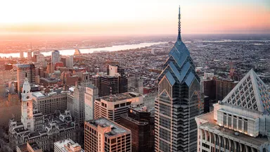 aerial photo of Philadelphia skyline