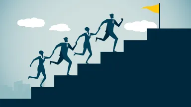 Business people climbing the corporate ladder Business people climbing the corporate ladder