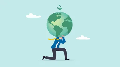 business person holding up sustainable earth illustration