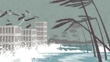 hurricane and buildings illustration