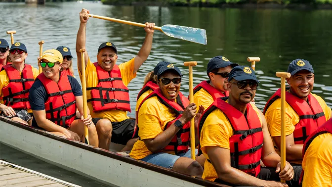LeBow Executive MBA students on a dragon boating excursion on the Schuylkill River