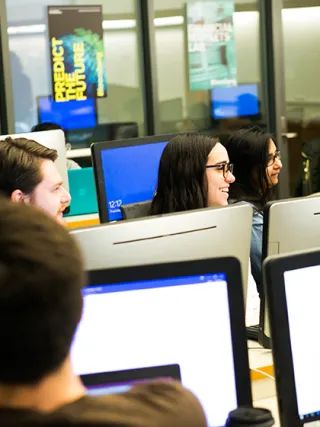 students in finance lab