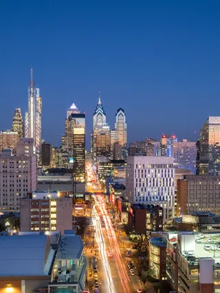 Philadelphia skyline at dusk